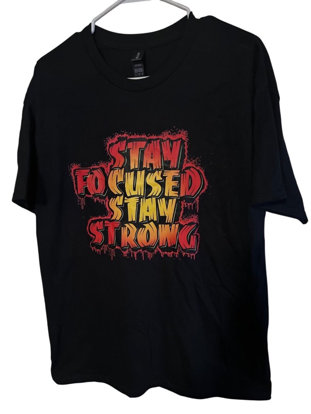 New graphic t-shirt black and red Stay focused Stay strong size L